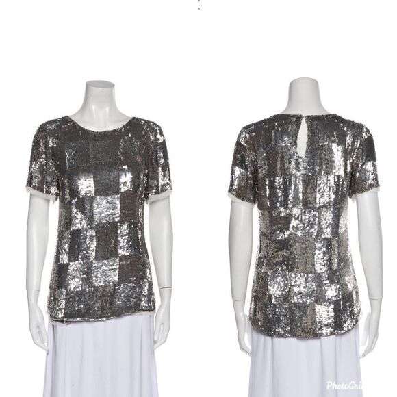 Retrofete Sequined Top S T-Shirt Silver - Picture 1 of 10
